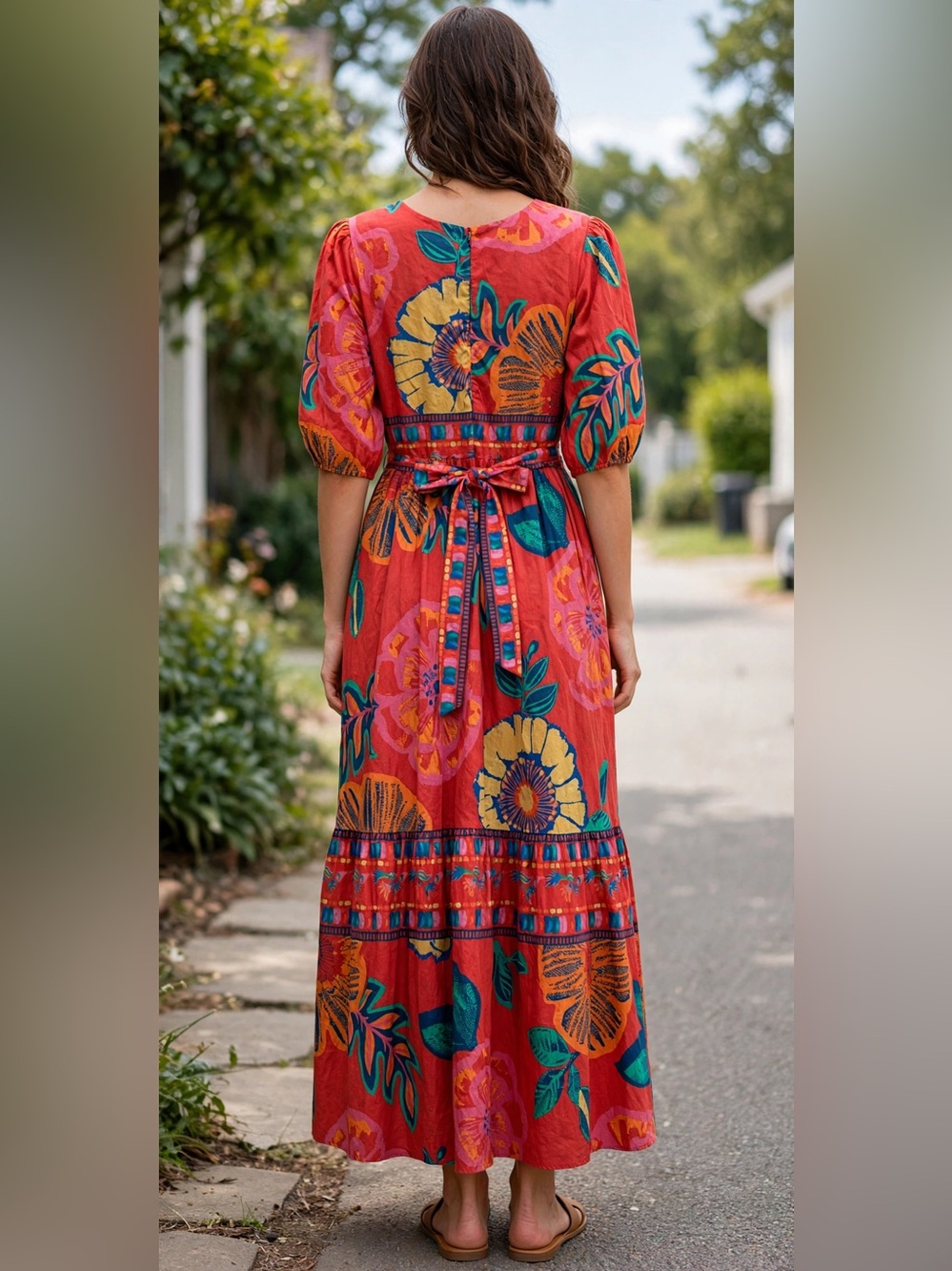Maude Vivante Tropical Floral Maxi Dress L | 100% Cotton Farm Rio Style Boho - Picture 2 of 12